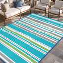 Outdoor Patio Plastic Rug Waterproof - Outdoor Rugs for Camper Outside, Rv, Porch Deck Rug Clearance, Area Carpet for Outside, Balcony, Patio Decor, Turquoise & Grey, 5x8 ft