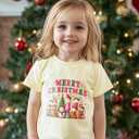Boys Christmas Shirt for Kids Girls Toddler Ugly Funny Xmas T-Shirt Short Sleeve Cotton Tee Top 2-8 Years (Cream Merry Christmas)