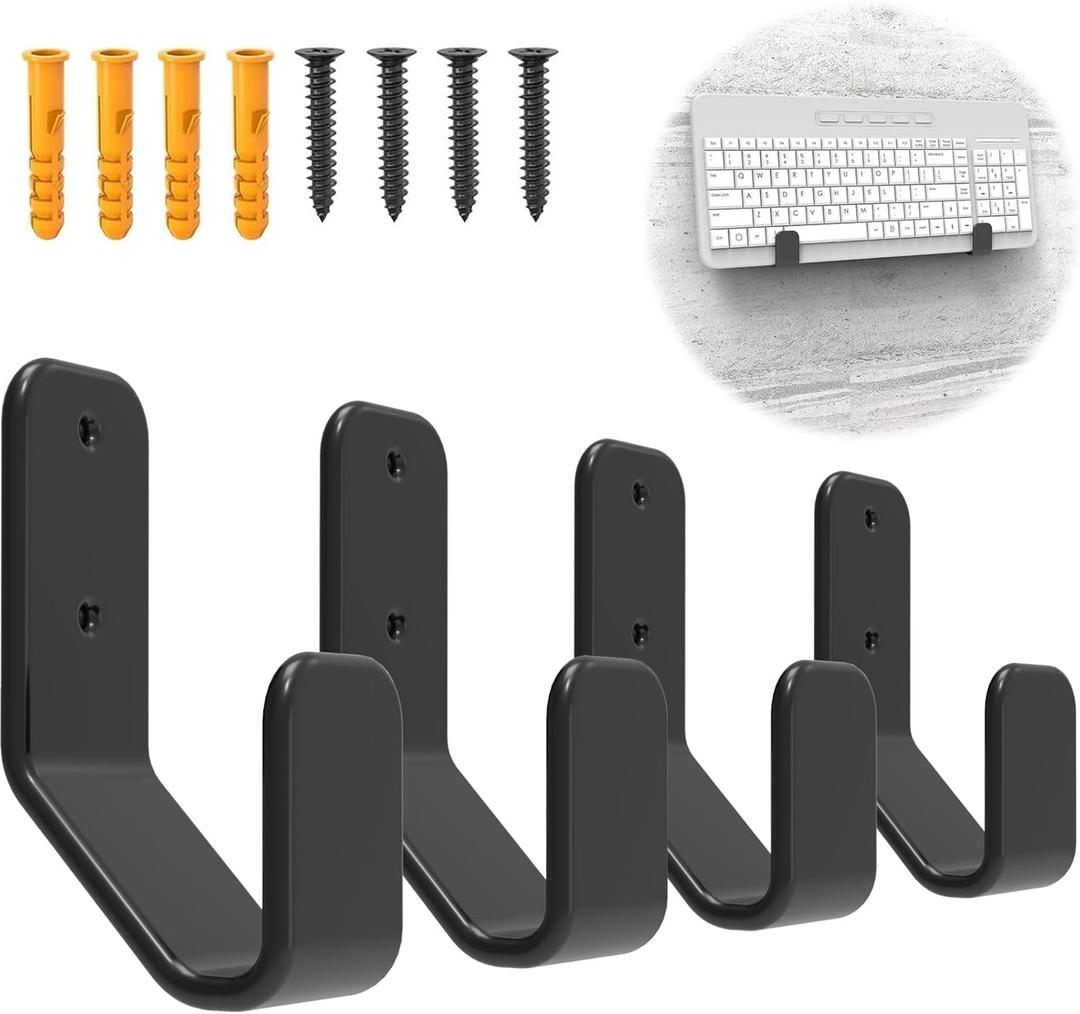 4 PCS Metal Keyboard Wall Hanger with Adhesive & Screw in, for Gaming Mechanical Keyboards, Devices Thickness < 3cm