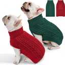 2 Pack Dog Sweaters for Medium Dogs Turtleneck Pullover Cable Knit Stretch Clothes French Bulldog Dachshund Boston Terrier Corgi Beagle Pug Boy Girl Pets Winter Clothes (L, Red & Green)