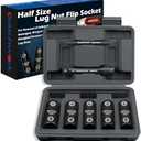 7Pc Half Size Lug Nut Socket Set 1/2” Drive Thin Wall Impact Flip Socket Set With Knockout Bar For Removal of Inflated, Damaged, Warped and Mangled Lug Nuts