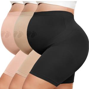 Maternity Shapewear for Under Dresses Over Belly Pregnancy Underwear Mid-Thigh High Waist Shorts Panties for Baby Shower ,M