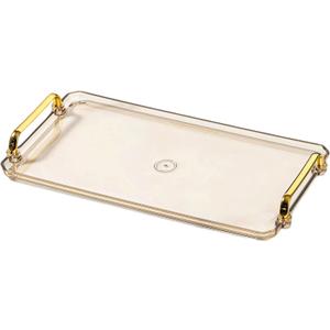 Acrylic Serving Tray with Handles Ottoman Countertop Decorative Tray Serving Tray Spill-Proof Tray for Coffee Table Living Room Bedroom16 x 9 x 0.8 inches (Amber)