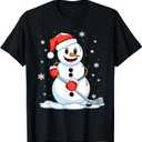 Funny Hockey Snowman Christmas Hockey Player Xmas Men Boys T-Shirt (M, Black)