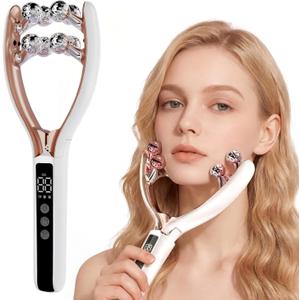 Rechargeable Face & Neck Massager  3D Roller Facial Lifting Device with Gentle Heat & Vibration, Jawline Contour Tool, Portable Anti-Puffiness Massager for Home, Office & Travel