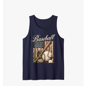 USA Flag Baseball Player Bat Fan Catcher Pitcher Retro Men Tank Top Size L