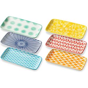 Ceramic Rectangle Salad Plates Set - 8.1" x 4.5" Rectangular Serving Trays - Serving Platter for Sushi Dessert Pasta Appetizer Dinner - Microwave Dishwasher Safe - Set of 6 - Assorted Colors (8.3 inch, 6 pcs)