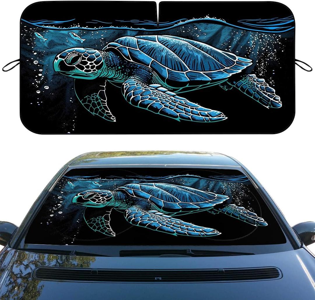 Sea Turtle Car Front Window Sun Shield Blue Funny Animal Art Ocean Heatshield Front Window Car Sun Shade Windshield Block UV Rays Sun Shade Visor Protector for Car Sedan Truck SUV Accessories (59"L x 31.5"W)