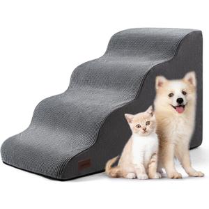 4-Step Dog Stairs and Ramp for Beds or Couches  Non-Slip Sturdy Pet Steps for Small Dogs and Cats,20.9" H,Grey