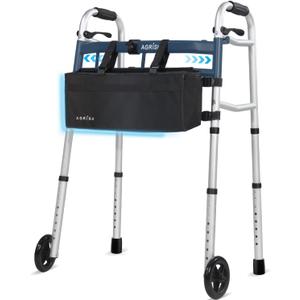 Folding Narrow Walker for Seniors  Width & Height Adjustable Walker, Lightweight Standard Walker for Elderly, Walkers for Seniors, Disabled, Bariatric (Single-wheel walker with Bag)