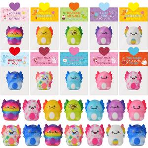 Valentines Day Gifts for Kids, 24 Pack Axolotl Slow Rising Squishy Fidget Toys Stress Relief for Kids Boys Girls School Classroom Exchange Valentines Day Party Favors Gifts