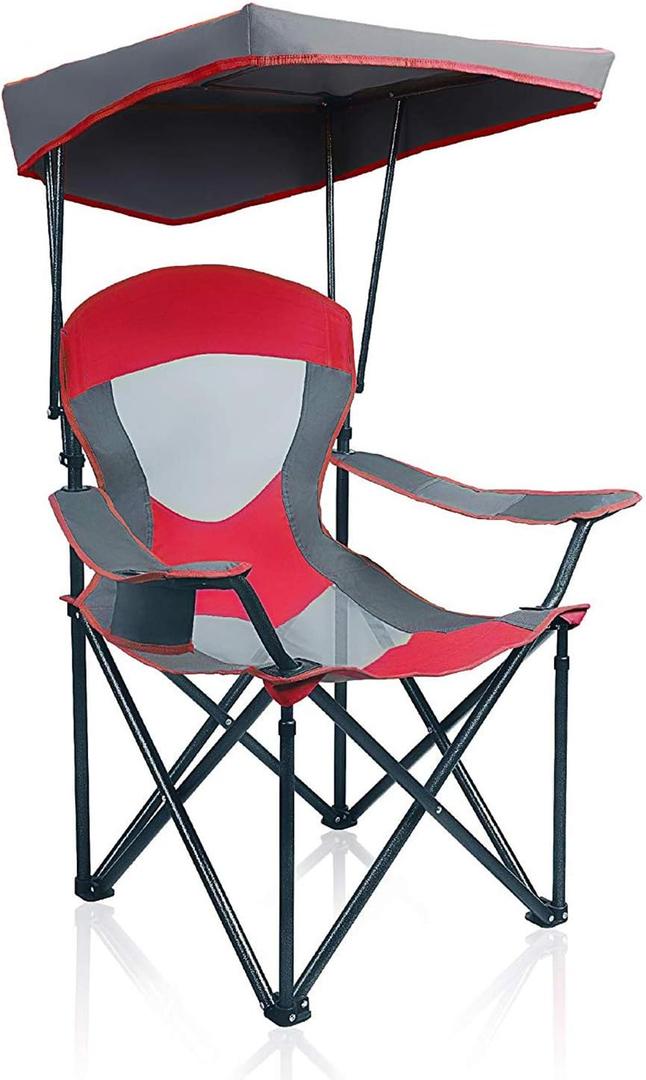 ALPHA CAMP Heavy Duty Canopy Lounge Chair Sunshade Hiking Travel Chair with Cup Holder (Red)