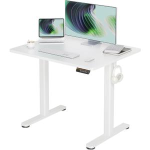 Claiks Electric Height Adjustable Stand Up Desk, 35x20 Inches Sit Stand Desk for Home Office, White Top/White Frame
