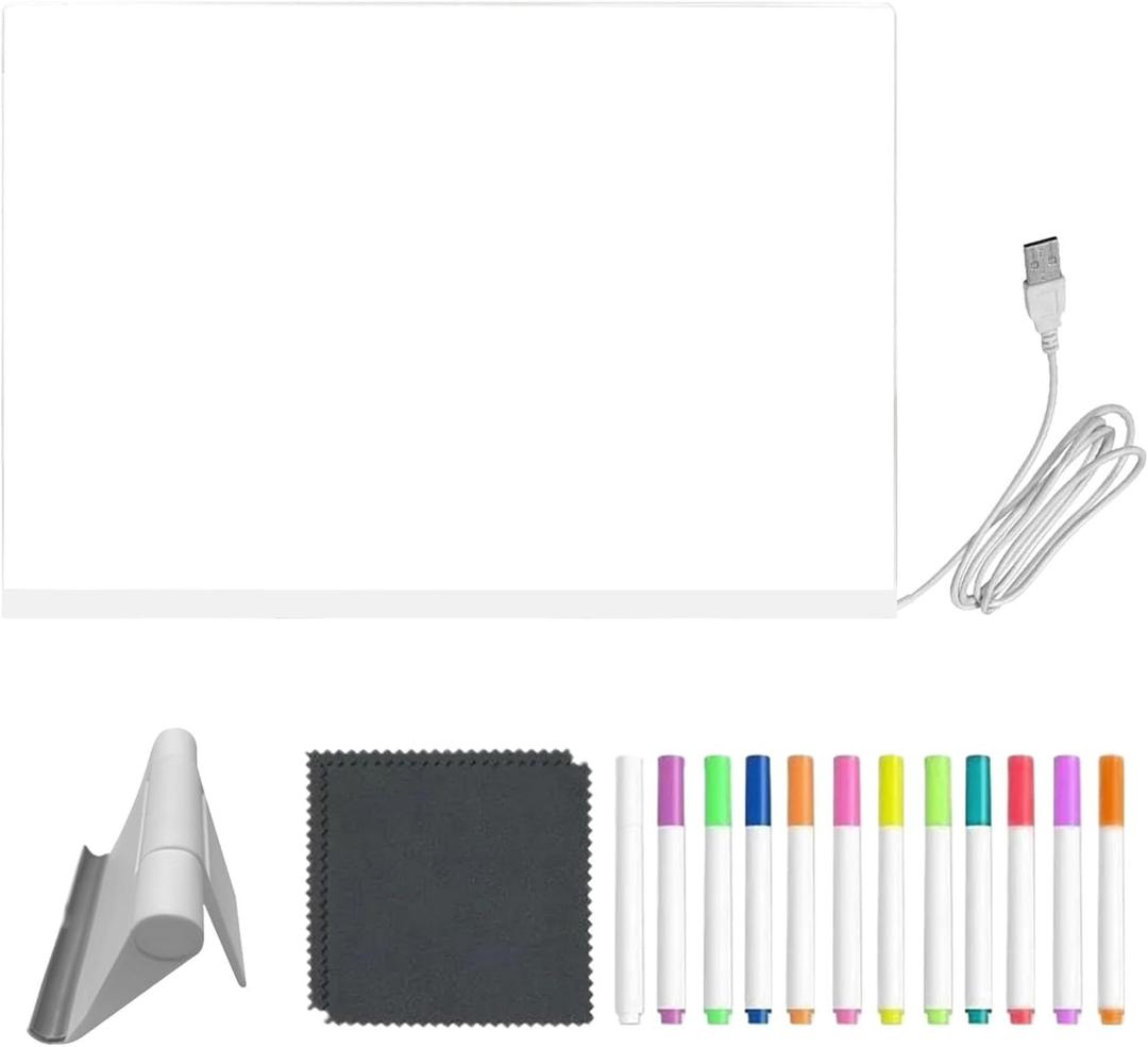 LED Drawing Board, 20X30CM Transparent Drawing Pad for Kids Adults, Wipeable Light up Drawings Board Kids with 12 Colors Pen, Usb Powered LED Note Boards Foldable Stand, for Home Decor (30x20cm)