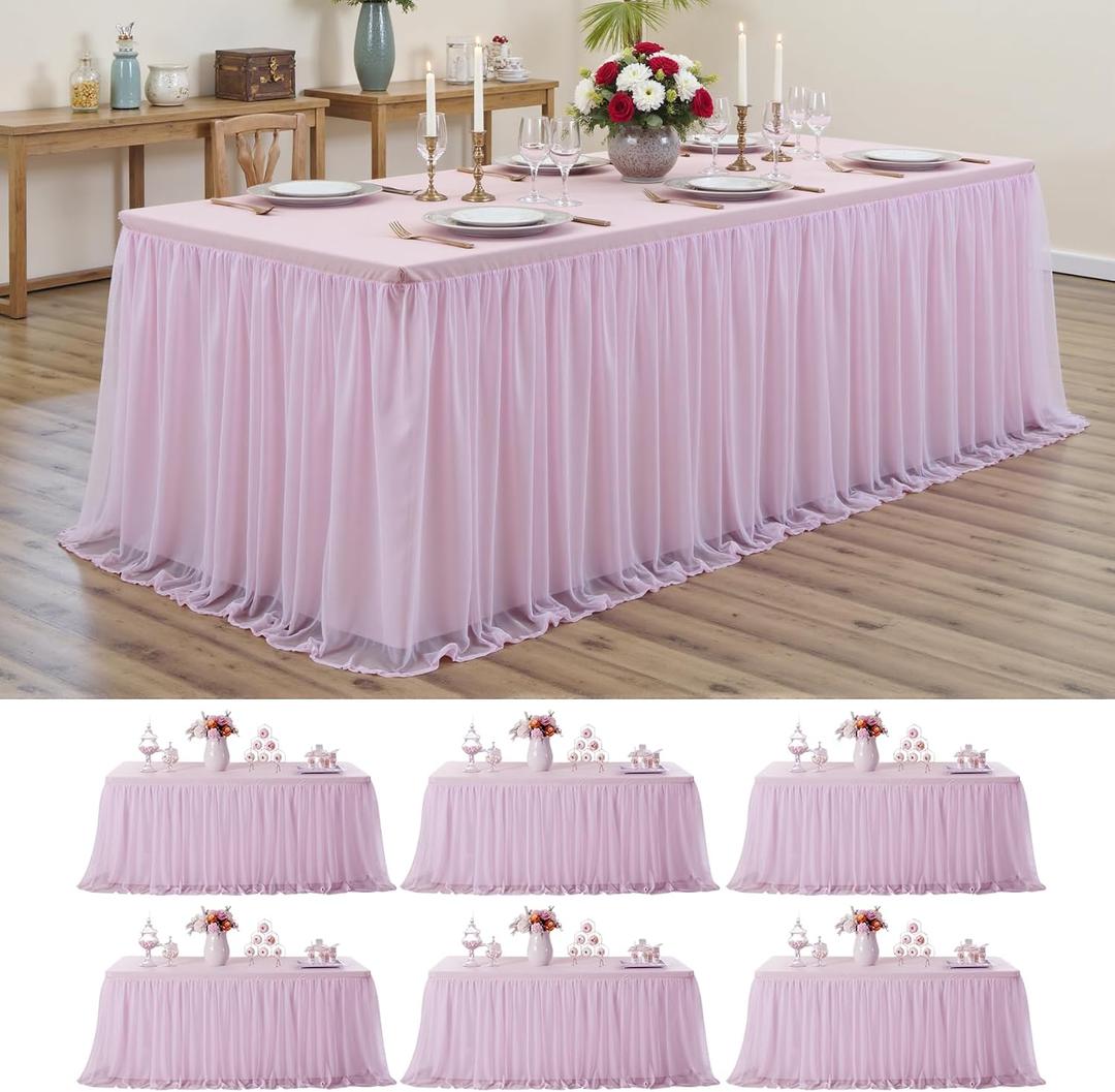 Pink Tulle Tablecloth for 6 Ft Rectangle Tables 6-Pack, Ideal for Weddings