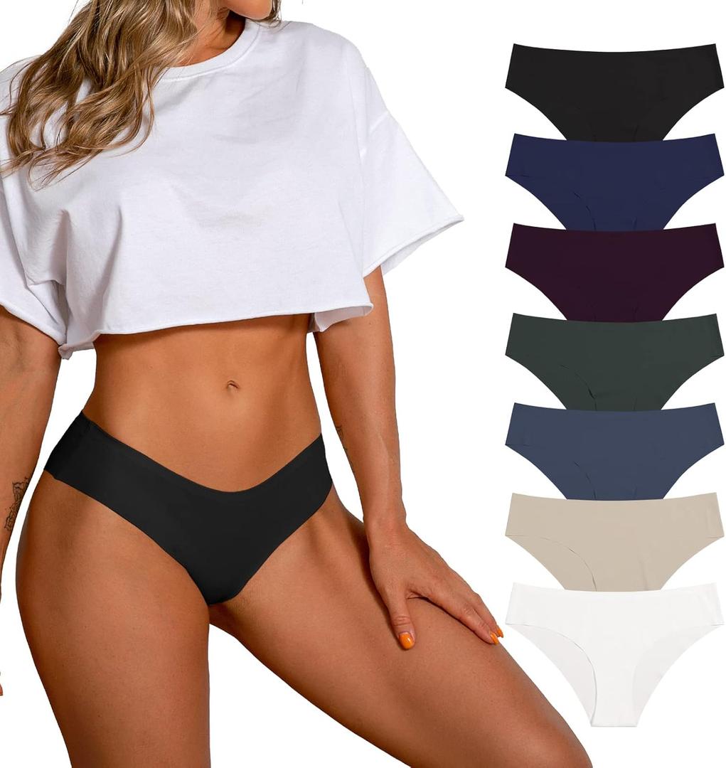 SHARICCA Women Seamless Cheeky Bikini No Show Panties Ladies Invisible Breathable Briefs Soft Stretch Underwear Multi Pack (Small, (7 Pack) All-match Color)