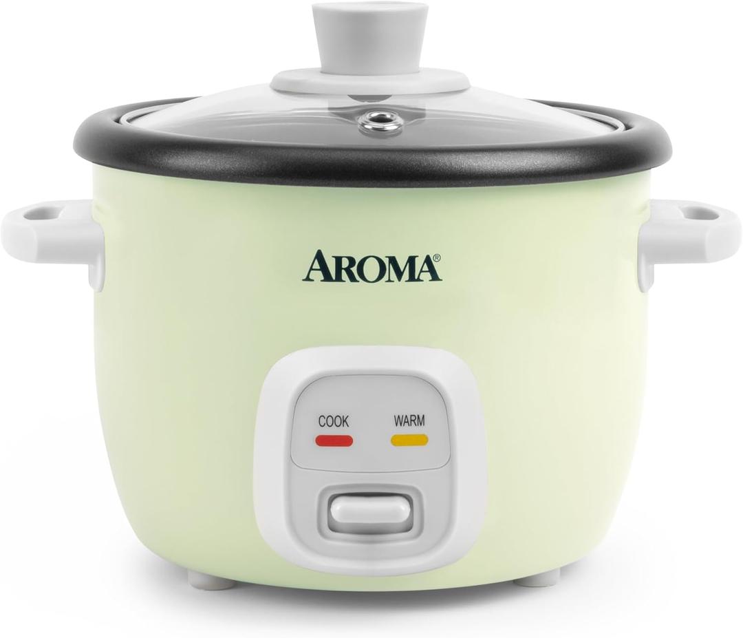 AROMA Mini Rice Cooker, 2-Cup (Uncooked) / 4-Cup (Cooked), Grain Cooker, Soup Maker, Oatmeal Cooker, Auto Keep Warm, 1 Qt, Light Green