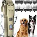 oneisall Dog Clippers for Grooming for Thick Heavy Coats/Low Noise Rechargeable Cordless Pet Shaver with Stainless Steel Blade/Waterproof Dog Shaver for Dogs Pets and Animals (Gold)