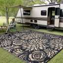 Outdoor Plastic Straw Rug Waterproof Patio 8x10 Black Brown Floral Mat for Porch Camping RV Balcony Deck Courtyard Reversible Lightweight Durable Portable Carpet 8' x 10' (Rectangular), Floral | Brown