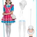 Adult Shepherdess Costume Set with Bonnet White Stockings With Blue Bow Plush Sheep Bag Shepherd's Crook (Bonnet+Stockings+Sheep Bag+Sheephook)