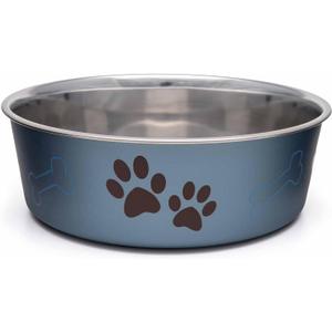 Loving Pets Bella Dog Bowls- Stainless Steel Dog & Cat Bowls - Spill Proof Dog Food Bowl, Cat Bowl, Puppy Essentials & Pet Supplies Great for Home & Travel (Large 35-65 lbs, Blueberry)
