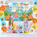 Capybara Birthday Party Backdrop Balloons - Including 1 Pcs Capy Birthday Backdrop(59x39.3 inch), 16 Pcs Colorful Balloons Decorations for Capybara Theme Animals Party Supplies Decor