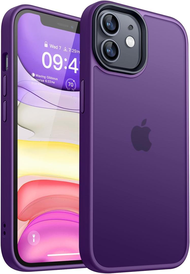 CANSHN Matte Compatible with for iPhone 11 [Military Drop Certified] Translucent Back Phone Cover, Anti-Fingerprint - Deep Purple