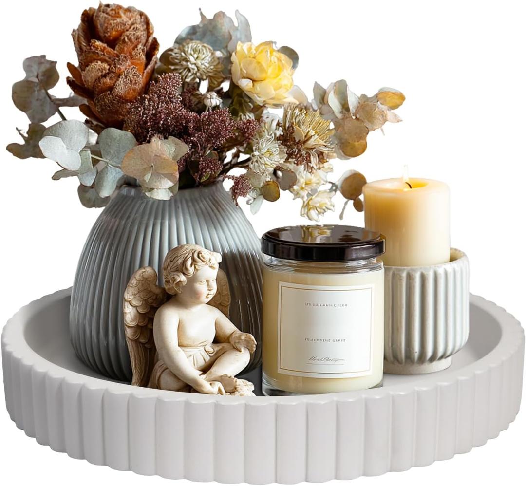 MAONAME Concrete Bathroom Vanity Tray, 11" Modern Gray Round Stone Tray, Small Decorative Trays, Dresser Organizer Trays for Home Decor, Living Room