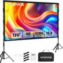 Outdoor Projector Screen with Stand: VOOPVOR 120 inch Portable Projector Screen Indoor - Upgraded Movie Screen 16:9 4K HD - Wrinkle-Free Lightweight Projection Screen with Carry Bag for Backyard Night