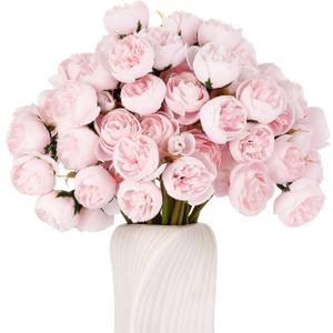 24 PCS Ranunculus Artificial Flower, Faux Silk Mini Ranunculus Bulk Fake Wedding Filler Flowers for Engagement Centerpieces Arrangements Bridal Shower Decorations Home Decor (Pink)