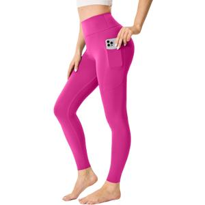 Gefyvcf Womens Seamless Leggings 28" Inseam with Pockets Buttery Soft High Waisted Tummy Control Full Length Yoga Pants (XX-Large-3X-Large, 002-dusty Pink-with Pockets)