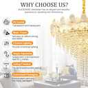 23.6" Gold Crystal Chandelier, 8-Tier Luxury Flower Round Chandeliers, 9-Light Adjustable Height Ceiling Fixture Elegant Modern Tiered Chandelier for Dining Room, Living Room, Staircase