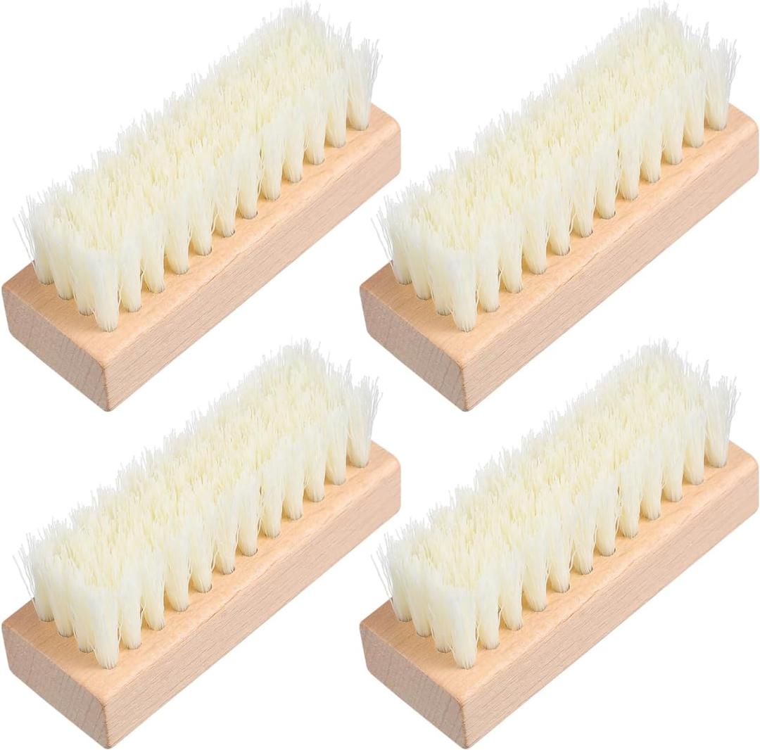 2 x GLEAVI 4Pcs Shoe Cleaning Brush Set: Sturdy Wood Handle Soft Nylon Bristle Scrubbers, 3.7 Inch Portable Dirt Remover for Sneakers, Suede & Leather Boots