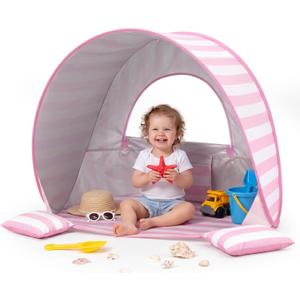 Baby Beach Tent, Pop Up UPF 50+ Sun Shelter | Silver-coated UPF 50+ sun shelter with instant pop-up design for beach, park and backyard use, Pink, 35" x 26" x 26"
