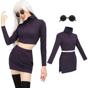 DAZCOS JJK Womens Cosplay Costume US Size Set Bodycon Crop Shirt and Skirt with Glasses (X-Small)