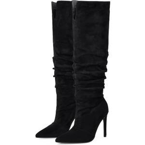 Elisabet Tang Women's Closed Toe Heeled Boot Pointed Toe Shoes Stiletto Heels Slip On Slouchy Knee High Boots For Women Sexy Dress Shoes, (8.5)