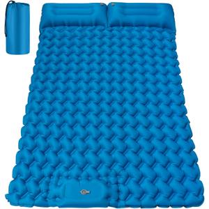 Double Camping Sleeping Pad, 4" Extra Thick 2 Person Inflatable Sleeping Pad with Built-in Foot Pump & Pillow, Ultralight Self Inflating Camping Mattress for Tent, Backpacking, Hiking, Travel, RV