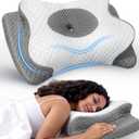 No More Aches Neck Pillow for Pain Relief, Adjustable Cervical Pillow for Neck Support with Armrest,Odorless Ergonomic Contour Memory Foam Pillows,Orthopedic Bed Pillow for Side Back Stomach Mist Grey
