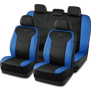 Skechers Memory Foam Seat Covers, Leather Car Seat Covers, Ultimate Comfort & Support Seat Covers, Full Sets, Airbag Compatible, Automotive Universal Fit Most for SUVs, Vans, Sedans, Cars, Trucks, Blue (Black and Blue)