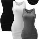 Chongbaijia 3 Pack Summer Dresses for Women 2025 Tank Top Dress Scoop Neck Sleeveless Sundress Basic Bodycon Mini Dress white black and gray S