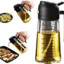 X&E 16oz/470ml Glass Olive Oil Sprayer for Cooking, 2 in 1 Olive Oil Dispenser Bottle, Food Grade Oil Mister for Kitchen Gadgets, Air Fryer Accessories, Salad & BBQ Black