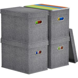 Lifewit 4 Pack File Organizer Box for A4-sized Hanging File Folders, Portable Document Storage with Plastic Slide, File Folder Organizer Storage Boxes for Office, School, Home, Storage Bins Light Gray