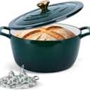 Enameled Cast Iron Dutch Oven with Lid  5QT Heavy-Duty Pot, Oven Safe up to 500F, Dual Handles, Ideal for Sourdough Bread Baking, Stews, Roasting, Braising  All Cooktops, Durable & Versatile Cookware (Green)