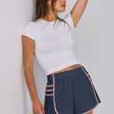 Caracilia Women Running Shorts Flowy Pleated Athletic Shorts Summer High Waisted Tennis Sporty Workout Gym Shorts (S)