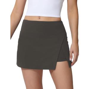 High Waisted Tennis Skirts for Women Side Slit Golf Skorts with 3 Pockets A Line Athletic Skirt in Shorts for Workout Sports (Brown, M)