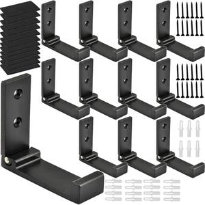 Folding Coat Hooks, Foldable Wall Hooks for Hanging Aluminum Alloy Cloth Coat Hanger Headphones Holder Headset Wall Hanger Hook- Pack of 12 (Black)