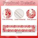 Valentines Day Table Runner, Watercolor Hearts Floral Border Linen Table Decoration, Romantic Farmhouse Holiday Decor for Dining Kitchen Buffet Party Wedding (72" x 13")