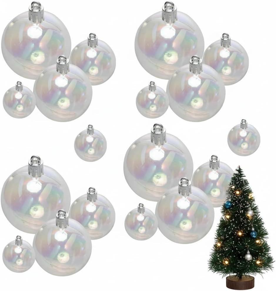 Iridescent Ornament Balls, DIY Plastic Multisize Clear Ornaments Iridescent Christmas Ball, Clear Baubles for Xmas Tree Halloween Window Home Holiday Party Wedding Decor (18Pcs)