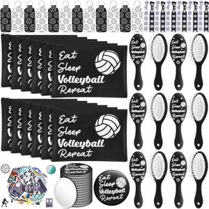 Tioncy 110 Pcs Volleyball Party Favors Set Volleyball Gifts for Team Sports Accessories Include Cosmetic Bag Lipstick Holder Keychain Compact Mirror Hairbrush Scrunchie Sticker Team Party Favors