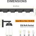 IZORRO Bathroom Vanity Light Fixture, 5-Light 36 Inch Matte Black Bathroom Light Fixtures Over Mirror, with White Glass Shade, Modern Farmhouse Vanity Lights, Rustic Restroom Lighting Fixtures
